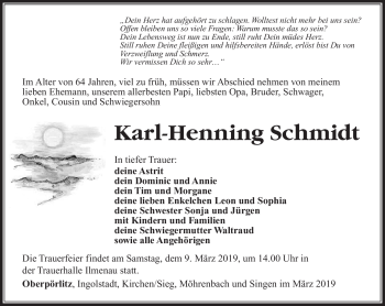 Traueranzeige von Karl-Henning Schmidt von Südthüringer Presse