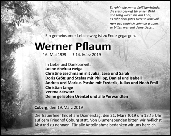 Traueranzeige von Werner Pflaum von Neue Presse Coburg