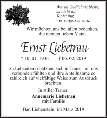 Traueranzeige von Ernst Liebetrau von Südthüringer Presse