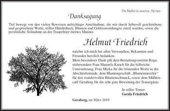 Traueranzeige von Helmut Friedrich von Südthüringer Presse