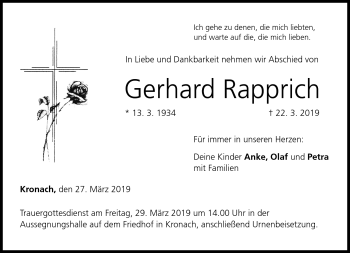 Traueranzeige von Gerhard Rapprich von Neue Presse Coburg