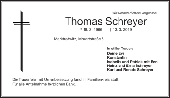 Traueranzeige von Thomas Schreyer von Frankenpost