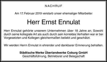 Traueranzeige von Ernst Ennulat von Neue Presse Coburg