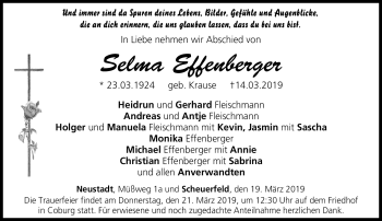 Traueranzeige von Selma Effenberger von Neue Presse Coburg