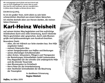 Traueranzeige von Karl-Heinz Weisheit von Südthüringer Presse