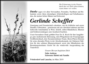 Traueranzeige von Gerlinde Scheffler von Südthüringer Presse