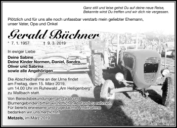 Traueranzeige von Gerald Büchner von Südthüringer Presse