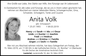 Traueranzeige von Anita Volk von Neue Presse Coburg