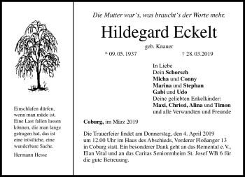 Traueranzeige von Hildegard Eckelt von Neue Presse Coburg