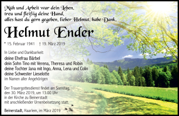 Traueranzeige von Helmut Ender von Südthüringer Presse