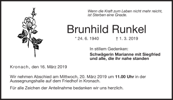 Traueranzeige von Brunhilde Runkel von Neue Presse Coburg