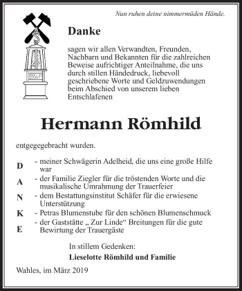 Traueranzeige von Hermann Römhild von Südthüringer Presse