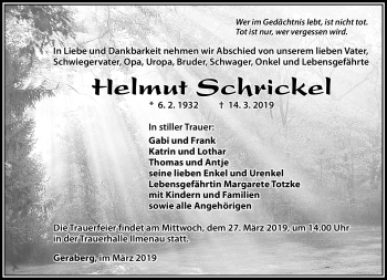 Traueranzeige von Helmut Schrickel von Südthüringer Presse