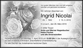 Traueranzeige von Ingrid Nicolai von Neue Presse Coburg