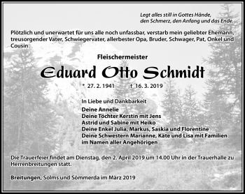 Traueranzeige von Eduard Schmidt von Südthüringer Presse