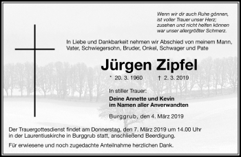 Traueranzeige von Jürgen Zipfel von Neue Presse Coburg