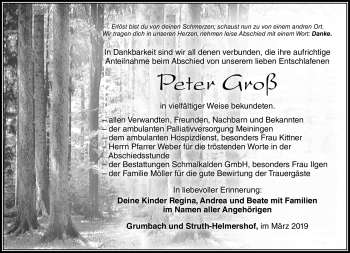 Traueranzeige von Peter Groß von Südthüringer Presse