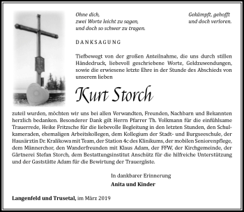 Traueranzeige von Kurt Storch von Südthüringer Presse