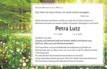 Traueranzeige von Petra Lutz von Neue Presse Coburg