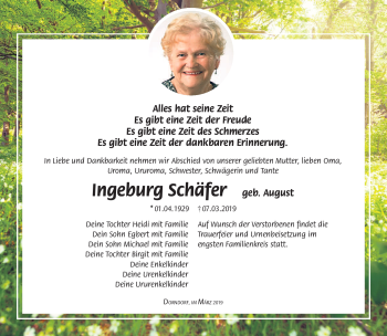 Traueranzeige von Ingeburg Schäfer von Südthüringer Presse