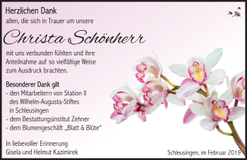 Traueranzeige von Christa Schönherr von Südthüringer Presse