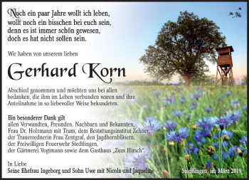 Traueranzeige von Gerhard Korn von Südthüringer Presse
