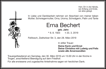 Traueranzeige von Erna Bechert von Frankenpost