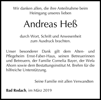 Traueranzeige von Andreas Heß von Neue Presse Coburg