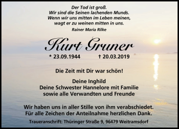 Traueranzeige von Kurt Gruner von Neue Presse Coburg