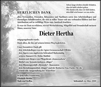Traueranzeige von Dieter Hertha von Südthüringer Presse