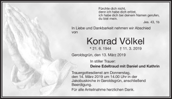 Traueranzeige von Konrad Völkel von Frankenpost