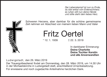 Traueranzeige von Fritz Oertel von Neue Presse Coburg