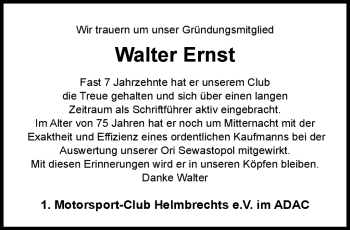 Traueranzeige von Walter Ernst von Frankenpost