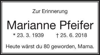 Traueranzeige von Marianne Pfeifer von Frankenpost