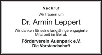 Traueranzeige von Armin Leppert von Frankenpost
