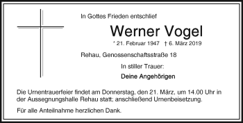 Traueranzeige von Werner Vogel von Frankenpost