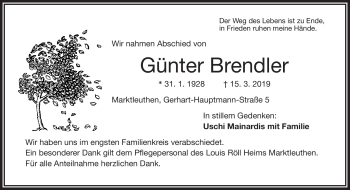 Traueranzeige von Günter Brendel von Frankenpost