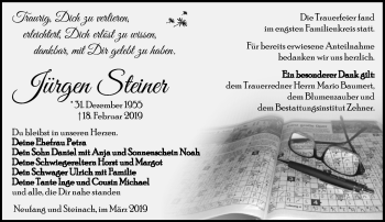 Traueranzeige von Jürgen Steiner von Südthüringer Presse
