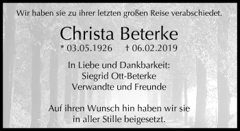 Traueranzeige von Christa Beterke von Neue Presse Coburg