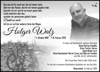 Traueranzeige von Holger Walz von Südthüringer Presse