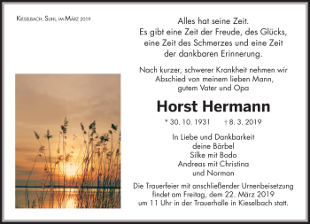 Traueranzeige von Horst Hermann von Südthüringer Presse