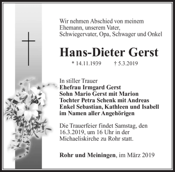 Traueranzeige von Hans-Dieter Gerst von Südthüringer Presse