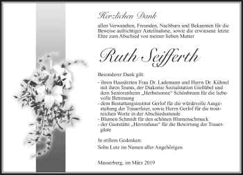 Traueranzeige von Ruth Seifferth von Südthüringer Presse