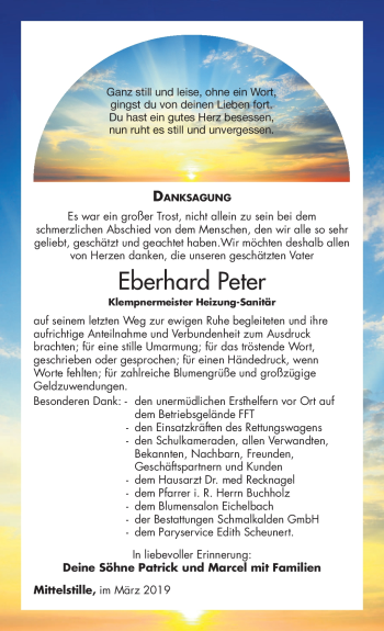 Traueranzeige von Eberhard Peter von Südthüringer Presse
