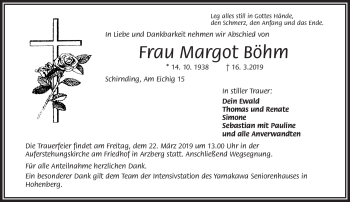 Traueranzeige von Margot Böhm von Frankenpost