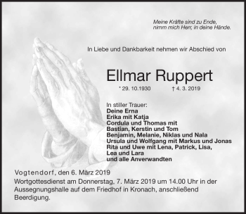 Traueranzeige von Ellmar Ruppert von Neue Presse Coburg