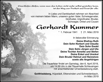 Traueranzeige von Gerhardt Kummer von Südthüringer Presse