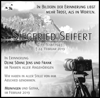 Traueranzeige von Siegfried Seifert von Südthüringer Presse