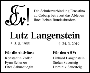 Traueranzeige von Lutz Langenstein von Neue Presse Coburg