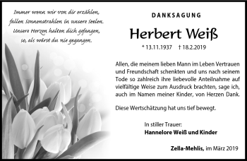 Traueranzeige von Herbert Weiß von Südthüringer Presse